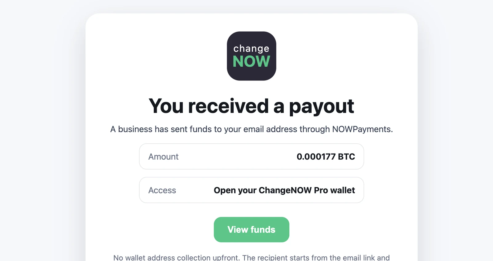 Recipient payout email notification