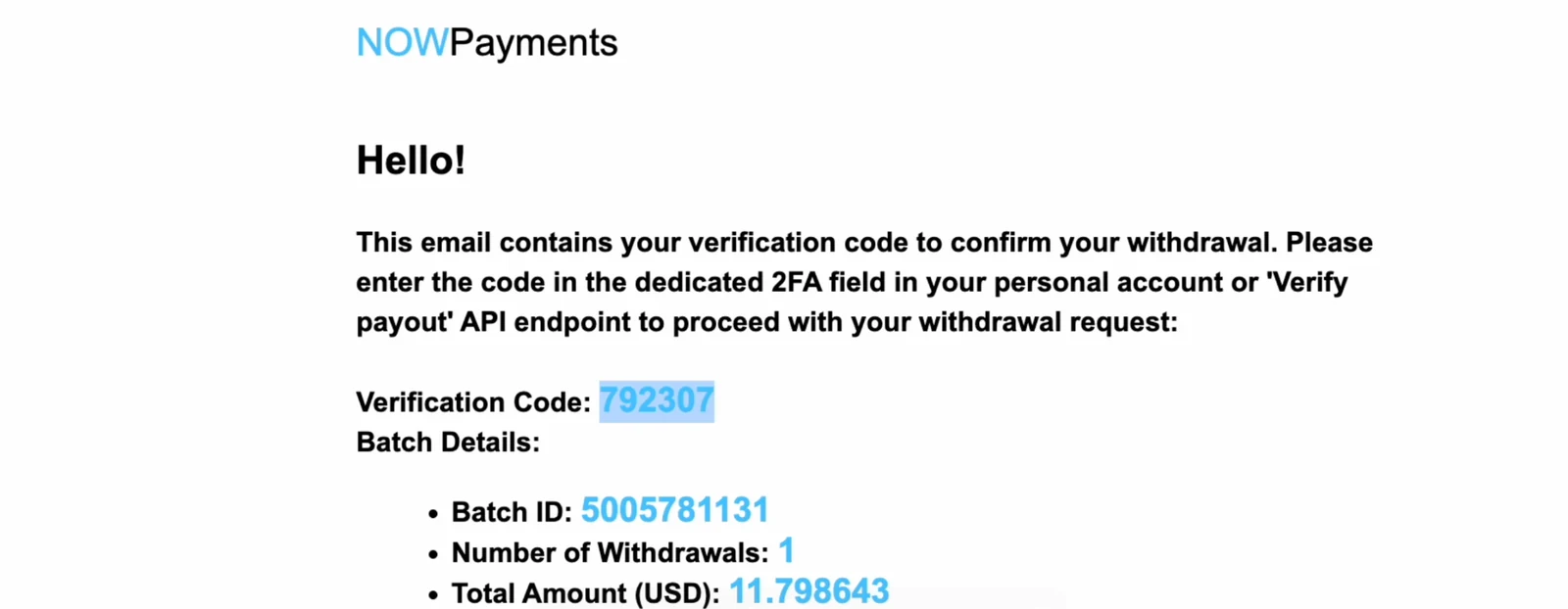 NOWPayments email verification code